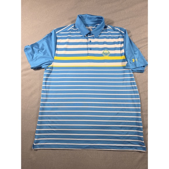Under Armour Loose‎ Heatgear Polo Shirt  XL PGA Palm Beach Resort Blue Striped - Picture 1 of 6